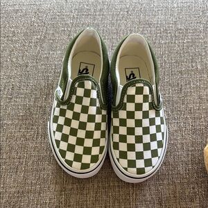 Vans Green and White Slip-On Sneakers Iconic Checkerboard Design